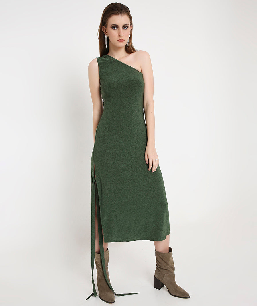 Off-Shoulder Cocktail Dress with a Side Sash-Green